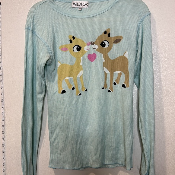 EUC wildfox reindeer holiday Christmas flannel mint color sz medium - Picture 2 of 6
